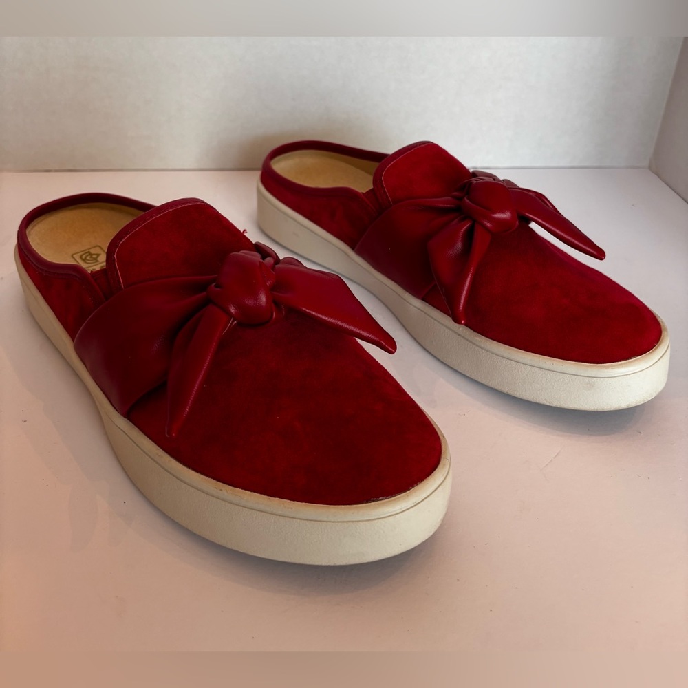 Spenco Barbados Red Orthotic Suede Mules With Leather Bow Detail Size 9